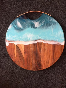 Round Grazing Board with Copper Handle - Ocean style