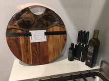 Load image into Gallery viewer, Black Beauty - Round Grazing Board with Copper Handle in Black and Gold Resin