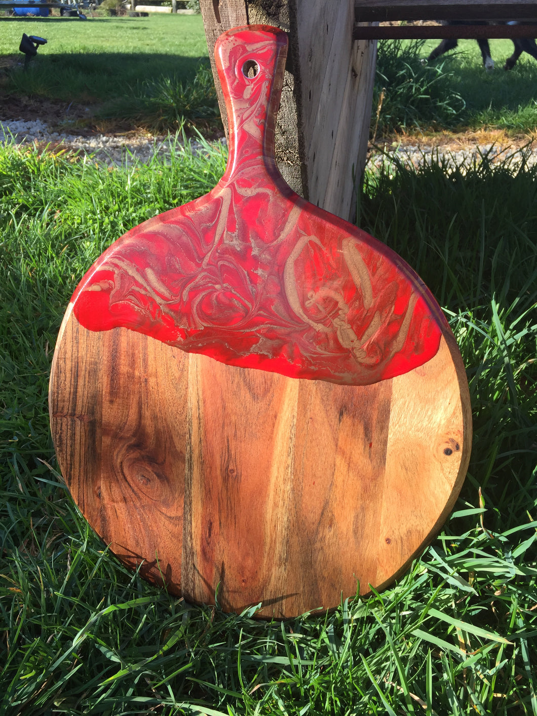 Paddle Board - Round with Red and Gold Resin